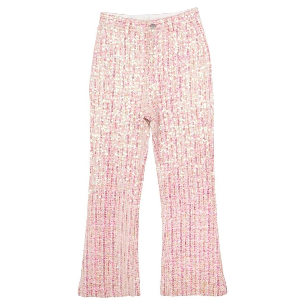 Stella 88 Big Girls Sequin Tweed Flare Pant - Blush Girls Small